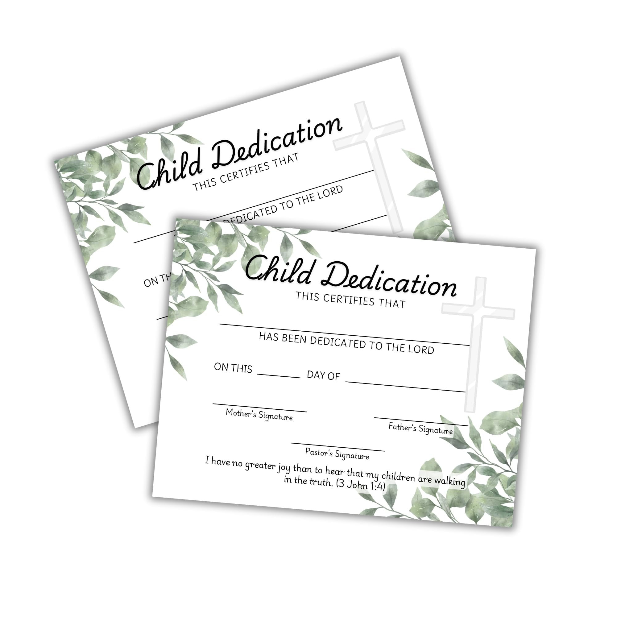 Child Dedication Certificate Baby for Churches to Frame  30pk 8.5x11 Bulk Baptism Christening Modern Greenery New Testament Thank You for Coming Invitations