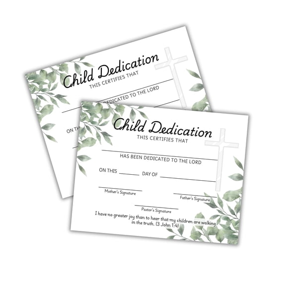Child Dedication Certificate Baby for Churches to Frame 30pk 8.5x11 Bulk Baptism Christening Modern Greenery New Testament Thank You for Coming Invitations