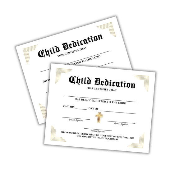 Child Dedication Certificate for Churches to Frame 6pk Linen Paper Babys First New Testament Baptism Bulk Christian Gift Membership Welcome