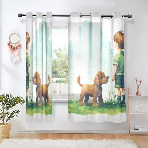 Child Dog Grassland Blackout Curtains Thermal Insulation 63 inch Grommet for Bedroom Living Room Bathroom Kitchen Windows 2 Pack