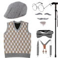 thumbnail image 1 of Child Elderly Costume Set 100 Days to School Costume Grandpa Set Multi-Parts, 1 of 3