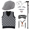 thumbnail image 1 of Child Elderly Costume Set 100 Days to School Costume Grandpa Set Multi-Parts, 1 of 3
