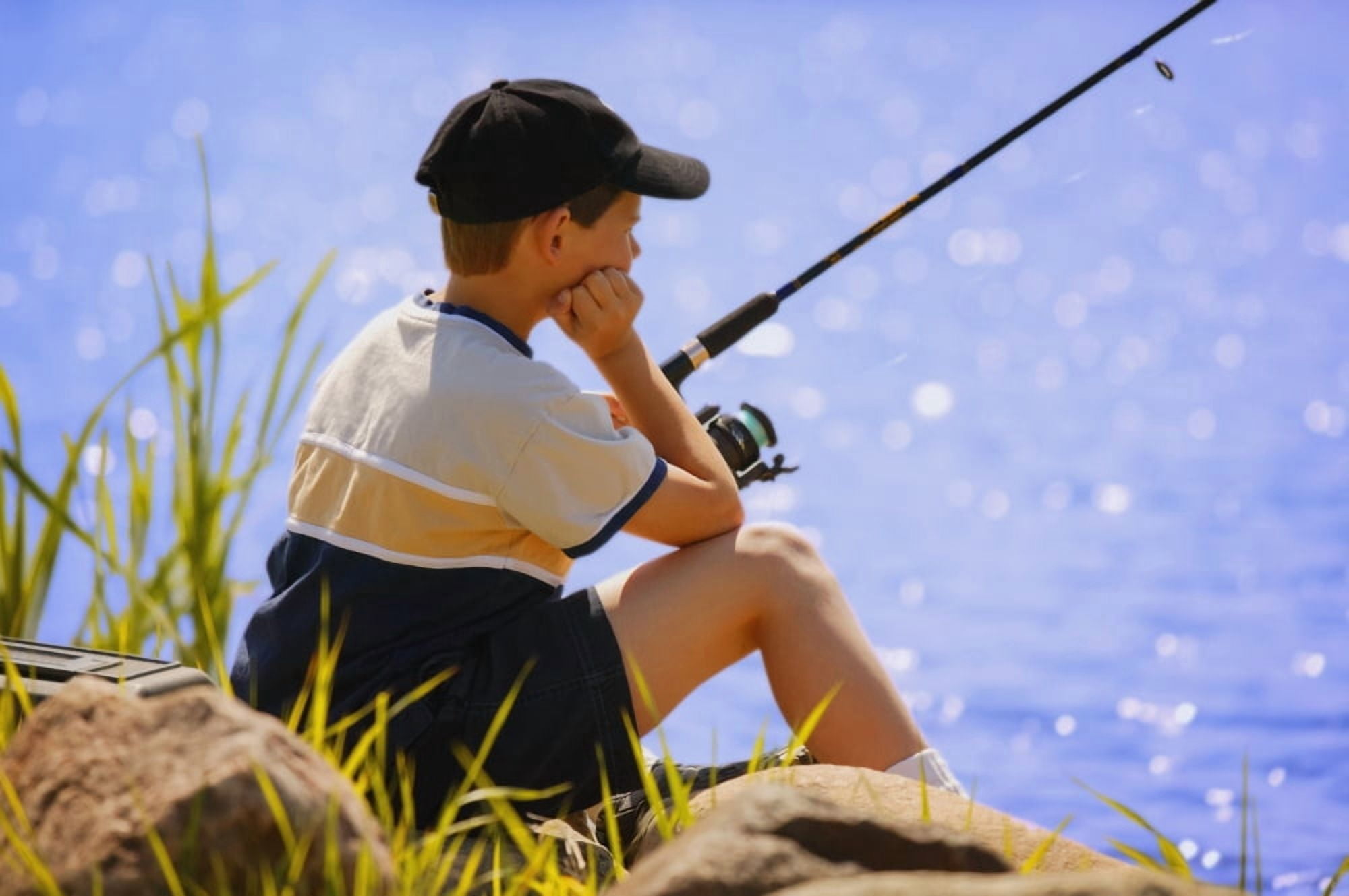 Child Fishing Canvas Art - Don Hammond Design Pics (17 x 11)