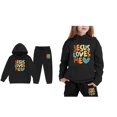 thumbnail image 1 of Child Girls Jesus Loves You Print Hooded Sweatshirts Long Sleeve Fashion Graphic Hoodies Oversize Pullover and Jogger Pants 2 Pcs Winter Clothes Cute Clothes 6-7 Years, 1 of 5