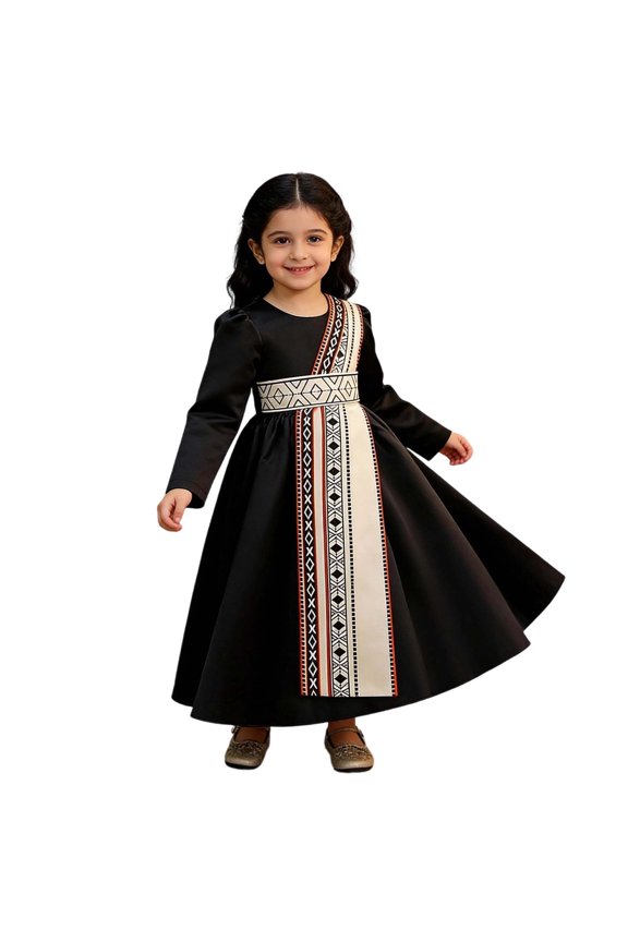 Child Girls Long Sleeve Prints Arab Dresses Dance Party Muslim Ational Dress