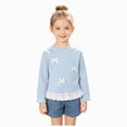 thumbnail image 1 of Child Girls Long Sleeve Shirts 18 24 Months 2T 3T 4T 5T 6T 7T 8T 9T 10T 11T 12T Girls Crewneck T-Shirt with Bow Decor and Ruffle Hem Tops For Girls Daily Wear, 1 of 7