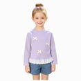 thumbnail image 1 of Child Girls Long Sleeve Shirts 18 24 Months 2T 3T 4T 5T 6T 7T 8T 9T 10T 11T 12T Girls Crewneck T-Shirt with Bow Decor and Ruffle Hem Tops For Girls Daily Wear, 1 of 7