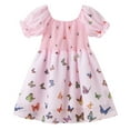 thumbnail image 1 of Child Girls'Puff Short Sleeve Dress Fashion Sweet Chiffon Ruched Girls Casual Dress, 1 of 4