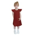 thumbnail image 1 of Child Girls Ruffle Dress Solid Color A-Line Flowy Skater Dress Summer Cotton Sleeveless Dress Midi Sundress Kids Dress Shirts Red 5Y, 1 of 8