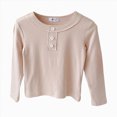 thumbnail image 1 of Child Girls Shirts Long Sleeve Henley T Shirts Button Up Slim Fit Tops Basic Tees Round Neck Ribbed Knit Shirts Girls Fall Winter Clothes Size 7-8T, 1 of 6