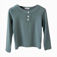 thumbnail image 1 of Child Girls Shirts Long Sleeve Henley T Shirts Button Up Slim Fit Tops Basic Tees Round Neck Ribbed Knit Shirts Girls Fall Winter Clothes Size 9-10T, 1 of 6