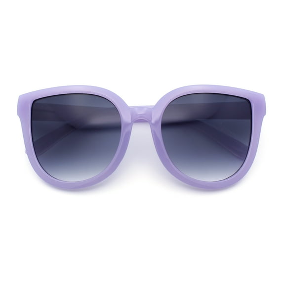 Child Girls Size Horn Rim Round Cat Eye Plastic Retro Fashion Sunglasses Purple - Smoke