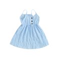 thumbnail image 1 of Child Girls Summer Sleeveless Dress, Solid Color Spaghetti Strap V-Neck Front Button A-Line Dress, 1 of 8