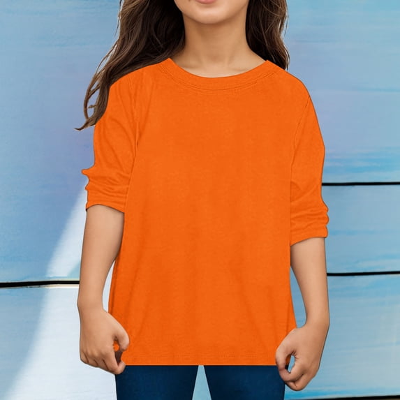 Child Girls T Shirts Orange Short Sleeve Shirts for Girls Trendy Summer Tops for Teen Girls Girls Clothes 4-5 Years