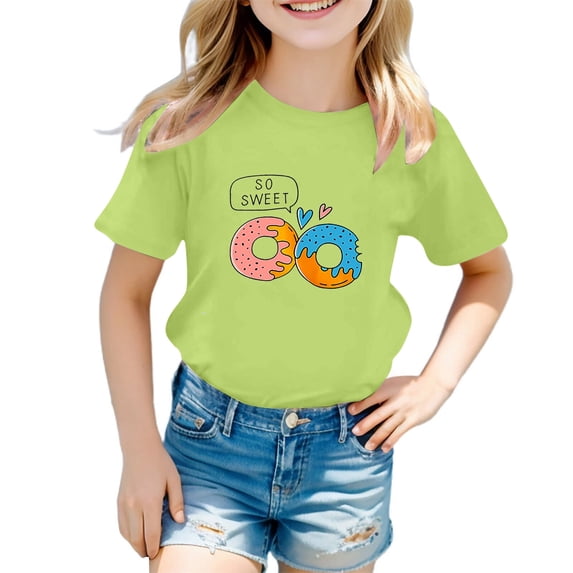 Child Girls Tshirt Girls Cute Graphic Print Round Neck Short Sleeve Tee Summer Casual T Shirt Toddler Infant Casual Tshirt Summer Tops