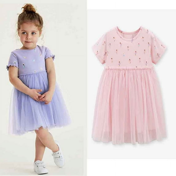 Bellafa Child Girls Tulle Dress Summer Kids Short Sleeve Dresses Toddler Princess Tulle Dress 2-7 Years