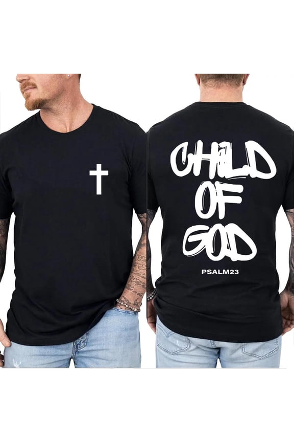 Child of God Double Sides T-Shirt, Minimalist Christian Cross Tee with Psalm 23 Quote, Spiritual Faith Graphic Shirt, Religious Apparel Gift for Men and Women