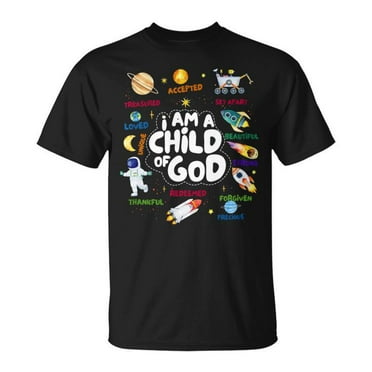 Child Of God Outer Space I Am Affirmation Christian Boys T-Shirt Spiritual Faith Inspirational Bible Verse Graphic Tee for Kids Youth Religious Clothing