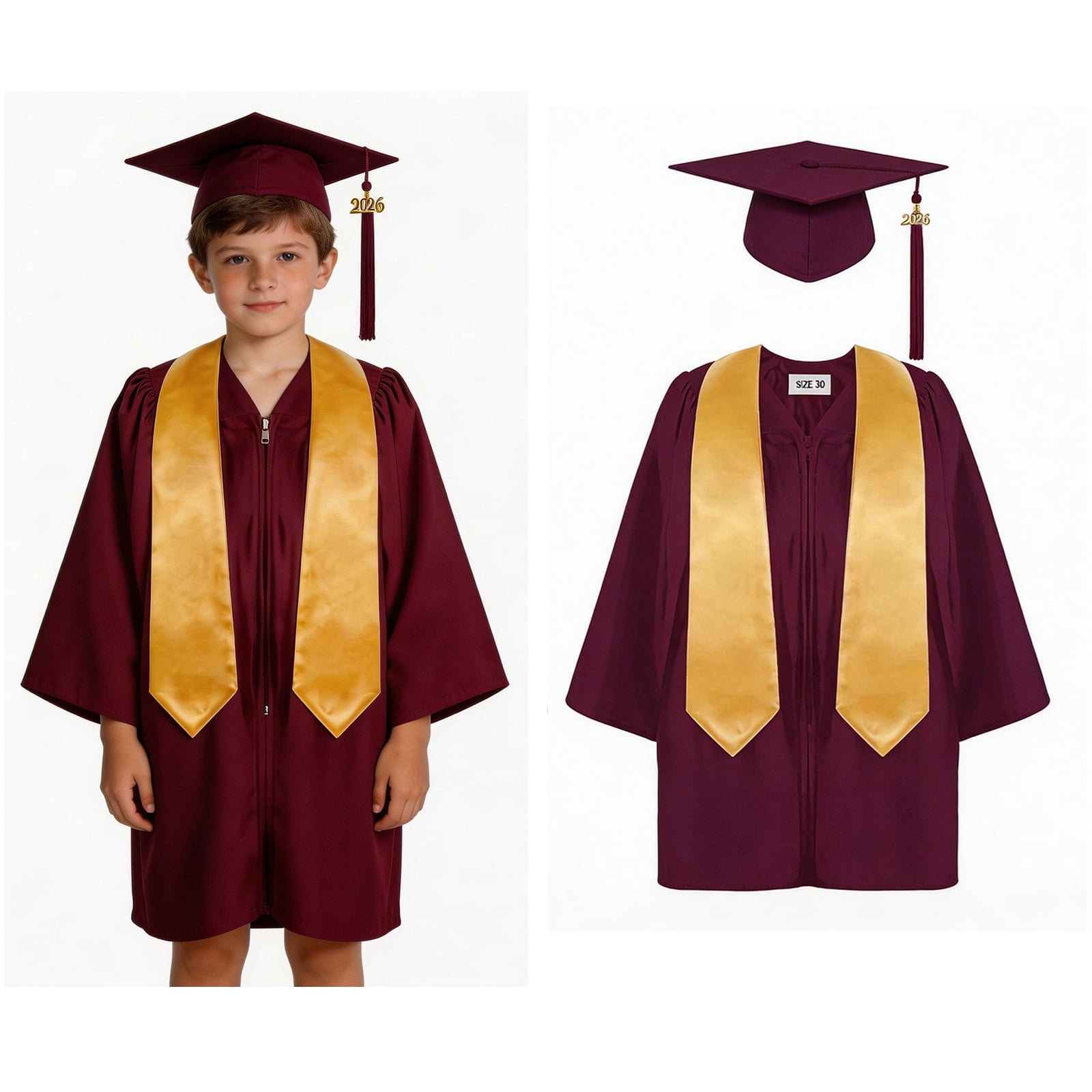 Child Grad Gowns Kindergarten Gown Cap Tassel Set Red Cap and Gown for ...