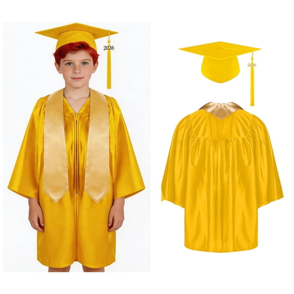Child Grad Gowns Pre k Graduation Cap and Gown Preschool Yellow Cap and Gown Graduation Gifts 4-5 Years