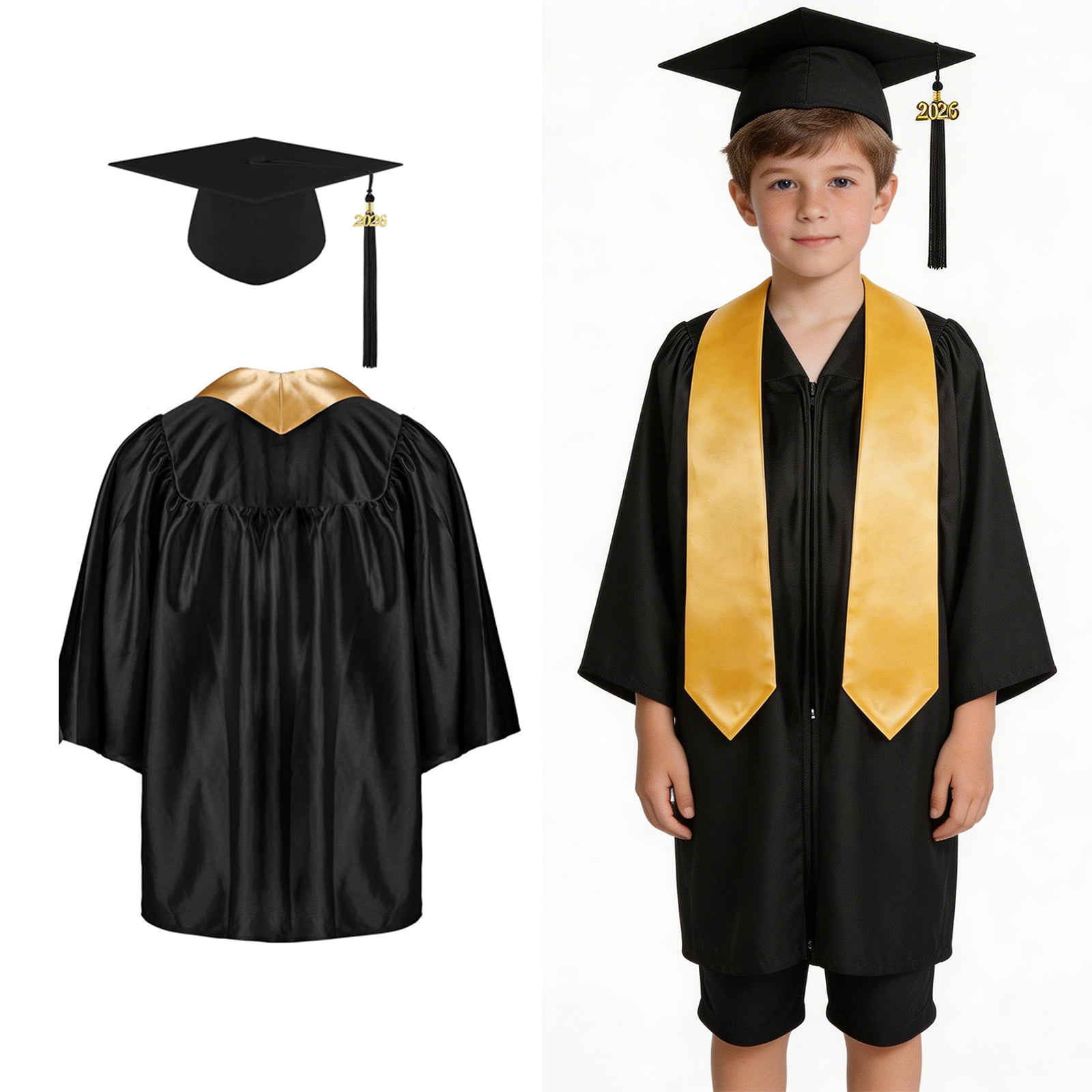 Child Grad Gowns Primary School Graduation Cap and Gown Black Cap and ...