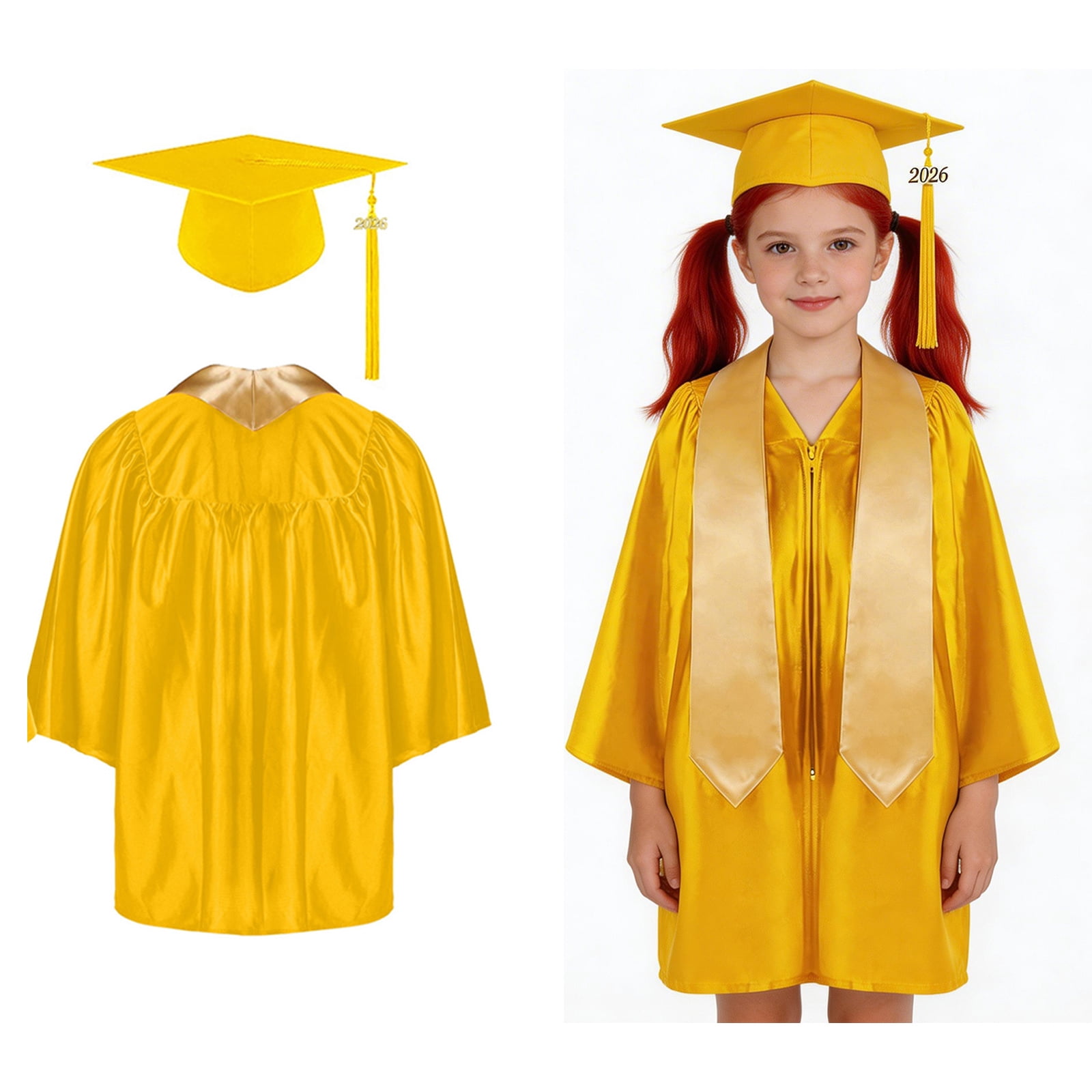 Child Grad Gowns Primary School Graduation Cap and Gown Yellow Cap and ...