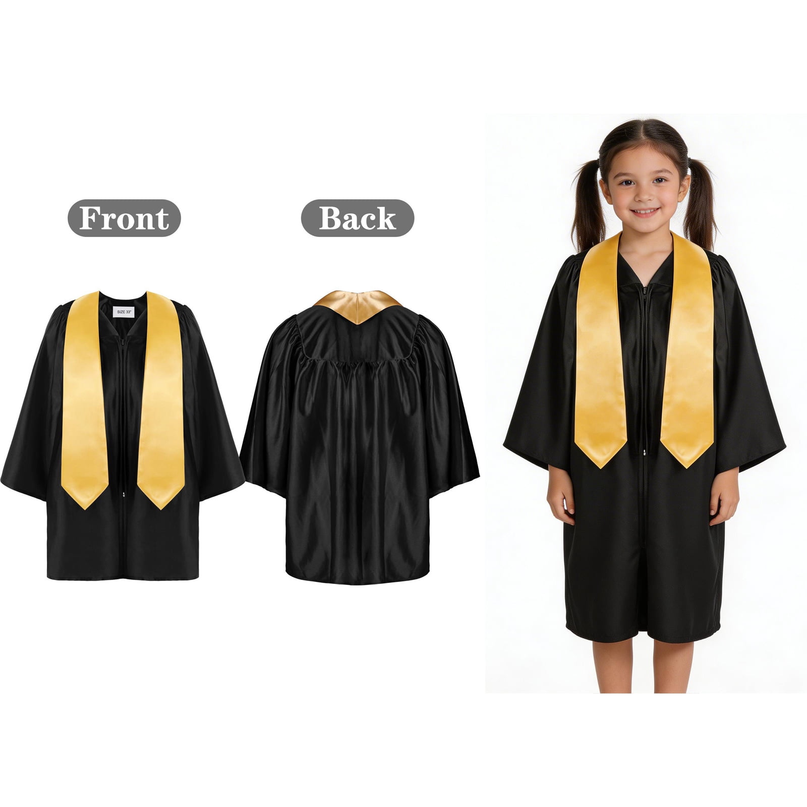 Child Grad Gowns Primary School Graduation Stole Black Gown for Kids ...