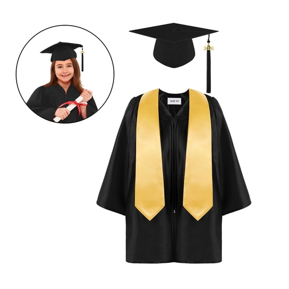 Child Graduation Cap and Gown Set with Tassel Graduation Outfit Graduation Dress for Kids 10-12 Years