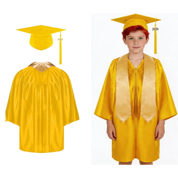 Kids Grad Gowns Kindergarten Cap and Gown with 2026 Tassel Yellow Cap and Gown Graduation Ceremony Outfit 3-4 Years