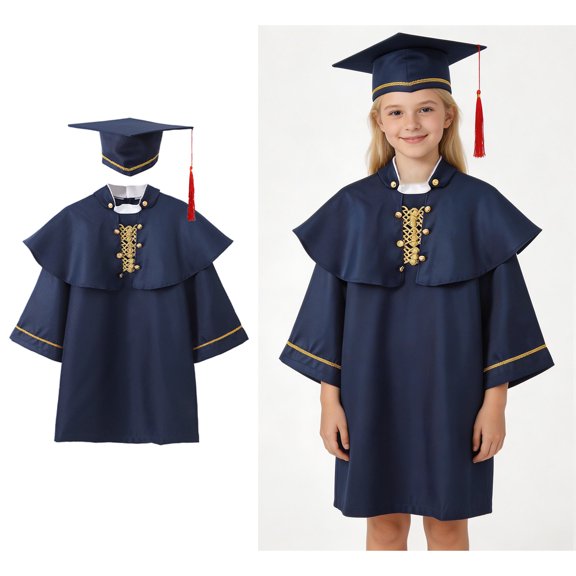 Child Graduation Gown Prek Graduation Gown Cap Tassel Set Blue Kindergarten Cap and Gown for Kids Grad Gift 5-7 Years