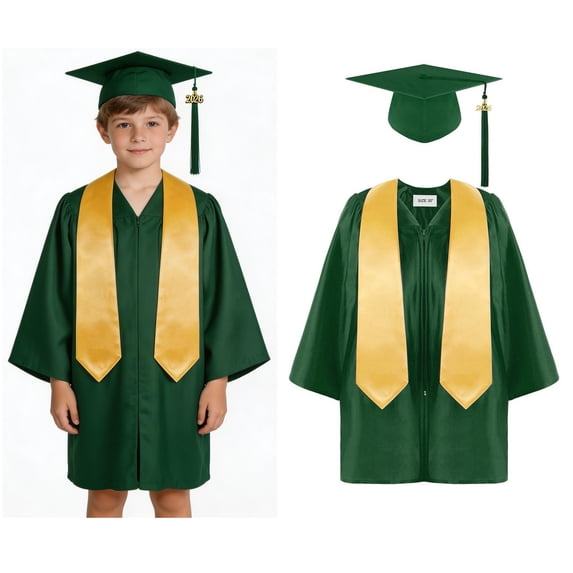 Child Graduation Gown Primary School Graduation Gown and Cap Set with Tassel Green Cap and Gown for Kids for Kids Grad Gift 8-9 Years