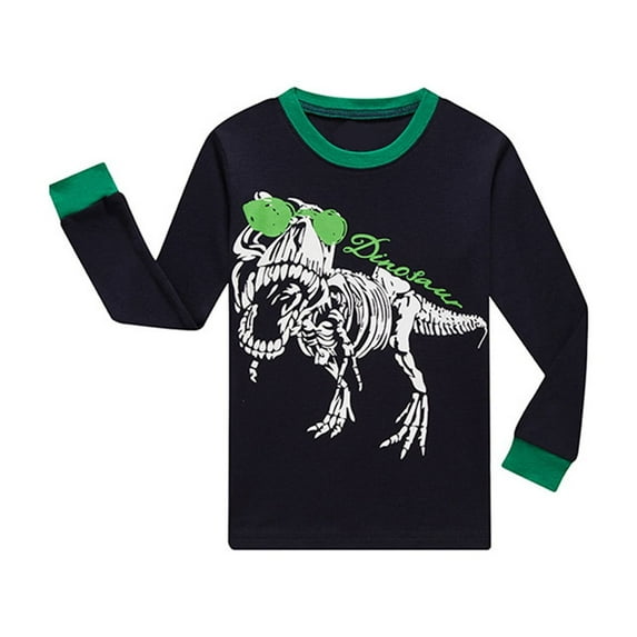 Child Homewear Long Sleeve Boys Pajamas Cartoon Green Dinosaur Printed Sleepwear Warm Pajama Sets Size 6 Y-7 Y