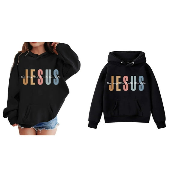 Child Hoodies Jesus Loves You Hoodie Long Sleeve Graphic Hoodies Cute Loose Pullover Top Winter Clothes Little Girls Clothes 4T