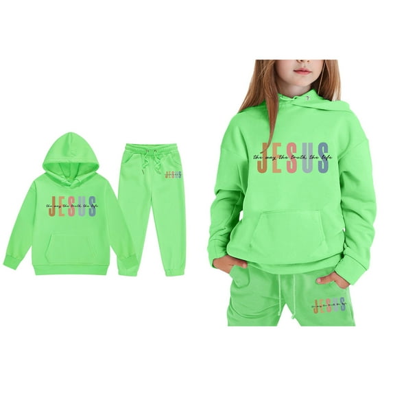 Child Jesus Loves You Hoodies Long Sleeve Comfy Graphic Hoodies Loose Pullover Sweatpants 2 Piece Fall Clothes Tween Clothes 4T