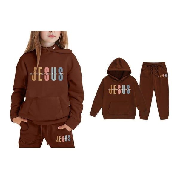 Child Jesus Loves You Sweatshirt Long Sleeve Warm Graphic Hoodies Girls Loose Pullover and Jogger Pants 2 Piece Fall Winter Clothes Clothes for Teen Girls 4T