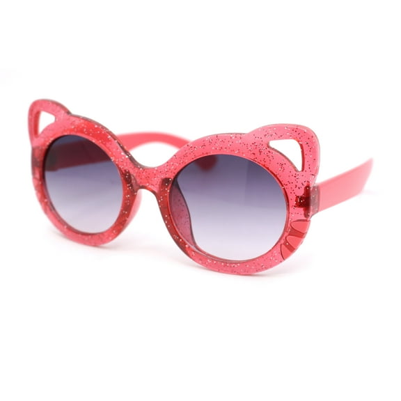 Child Kids Size Girls Kitty Cat Ear Round Plastic Sunglasses Red - Smoke