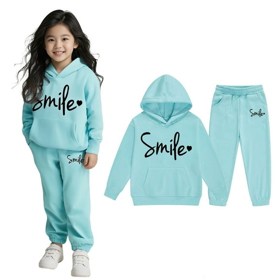 Child Kids Sweatsuit Set for Girls 2 Piece Long Sleeve Light Blue Soft Hoodie and Jogger Sweatpants Warm Fall Winter Clothes Girl Sets3-4 Years