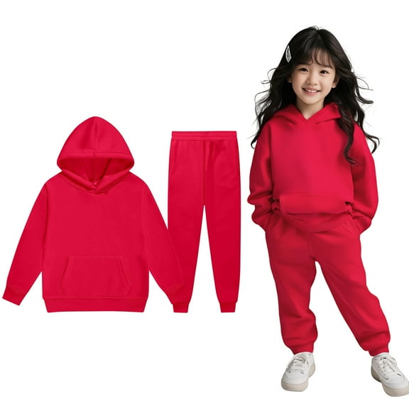 Child Kids Sweatsuit Set for Girls 2 Piece Long Sleeve Red Basic Hoodie and Active Jogger Pants Winter Clothes Teen Girl Trendy Clothes3-4 Years