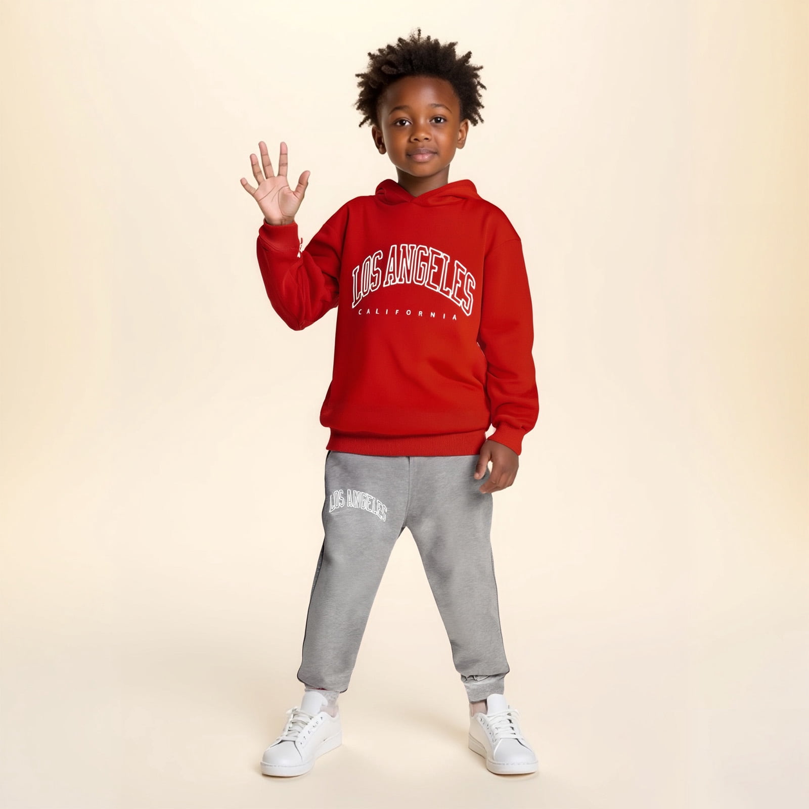 Red Hooded Kids Tracksuit Set – Cozy Winter Wear