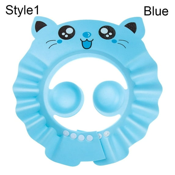 Child Kids Waterproof Eye Protection Portable Baby Shower Caps Shampoo Hat Wash Hair Shield Bath Visor BLUE STYLE 1