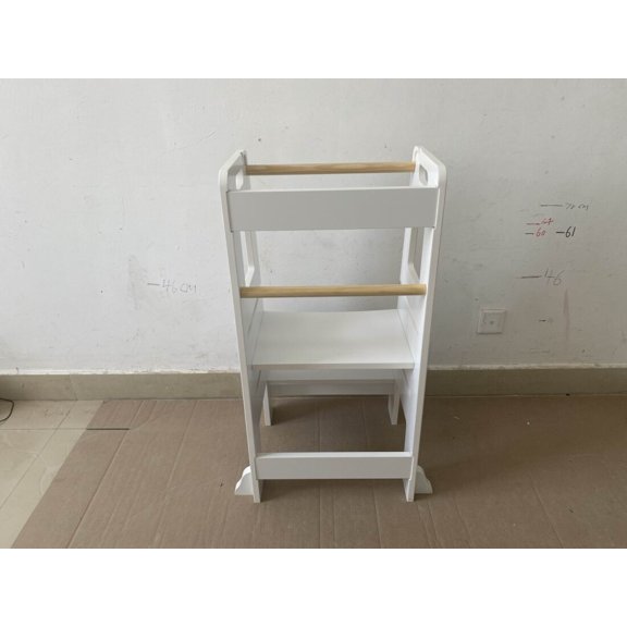 Child Kitchen Step Stool Toddler Wooden Standing Tower - Adjustable Height Montessori Design with Safety Handles - Durable White Step Stool for Learning & Play