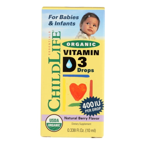 Child Life Organic Vitamin D3 Liquid, Natural Berry, .338 Oz Liquid Formula