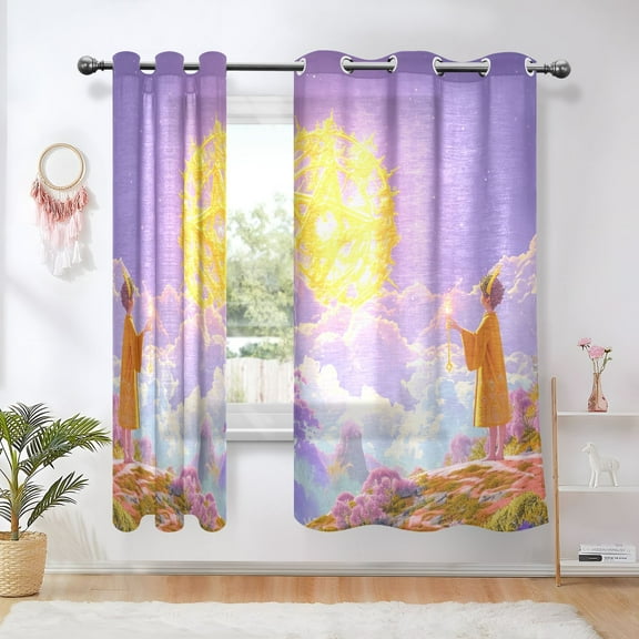 Child Magic Clouds Flowers Blackout Curtains Thermal Insulation 63 inch Grommet for Bedroom Living Room Bathroom Kitchen Windows 2 Pack