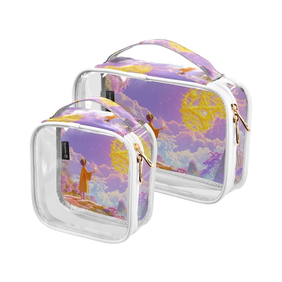 Child Magic Clouds Flowers Clear Cosmetic Bags with Handles PVC Toiletry Bags Zipper Waterproof Portable for Traveling 2 Pcs