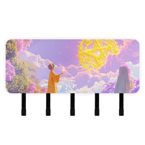 Child Magic Clouds Flowers Mail Holder Organizer Wall Mount with Shelf Key Holder Key Rack with 5 Key Hooks for Wall Decorative