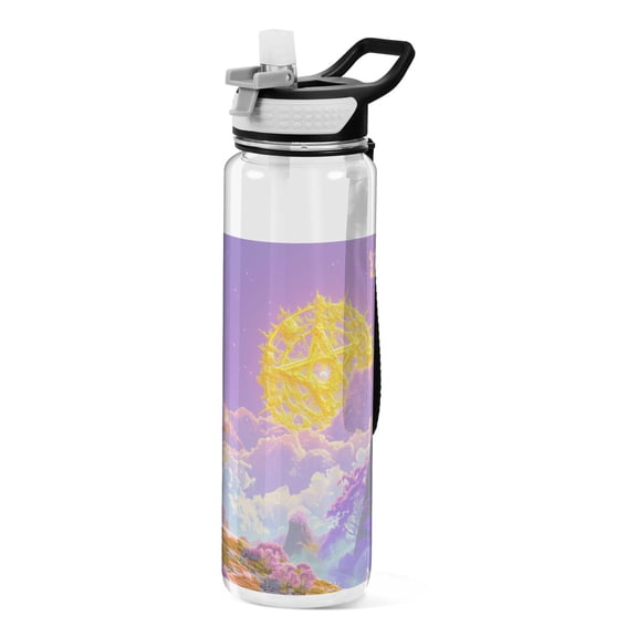 Child Magic Clouds Flowers Sports Water Bottle Portable Travel Mug 32oz BPA Free Leak Proof Straw Transparent Tritan for Gym Yoga Cycling Camping