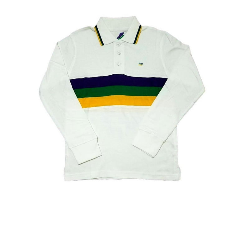 Child Medium Mardi Gras White Purple Green Yellow Long Sleeve Shirt