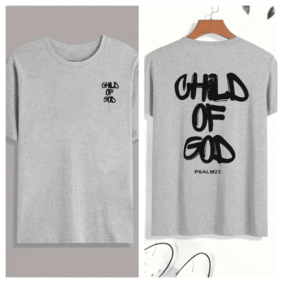 Child Of God Print Tshirt Christian Quote Graphic Tees Shirts Grey S-2XL Faith Tops