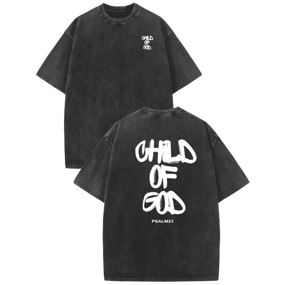 Child Of God Print Tshirt Washed Black Graphic Tees Shirts S-2XL Christian Bible Verse Tops