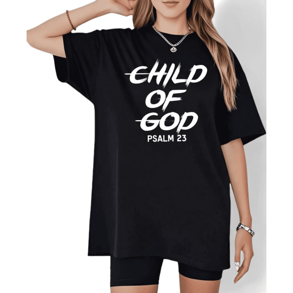 Child Of God Psalm 23 Christian Faith Print Tshirt Graphic Tees Black Shirts S-5XL Womens Religious Church Casual Tops